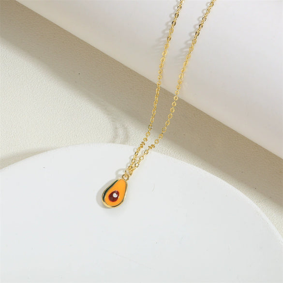 Wholesale Fruit Pattern Copper 14K Gold Plated Mixed Gem Inlay Oshaped Pendant Necklace For Women