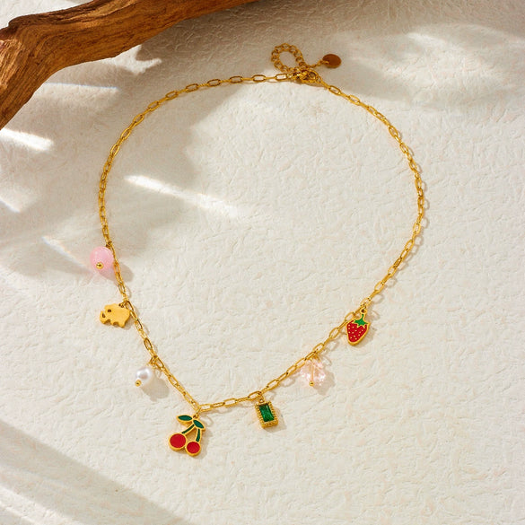 Wholesale Fruit Pattern Stainless Steel Electroplated Pendant Necklace For Women