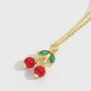Wholesale Fruit Series Cherry Shape Pendant Clavicle Chain Necklace For Women Copper Electroplating Mixed Gemstone Setting Geometric Style