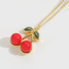 Wholesale Fruit Series Cherry Shape Pendant Clavicle Chain Necklace For Women Copper Electroplating Mixed Gemstone Setting Geometric Style