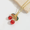 Wholesale Fruit Series Cherry Shape Pendant Clavicle Chain Necklace For Women Copper Electroplating Mixed Gemstone Setting Geometric Style