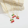 Wholesale Fruit Series Cherry Shape Pendant Clavicle Chain Necklace For Women Copper Electroplating Mixed Gemstone Setting Geometric Style