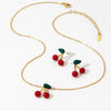 Wholesale Fruit Series Cherry Titanium Steel Necklace And Earrings Set With Electroplating And O Word Chain