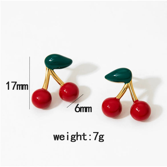 Wholesale Fruit Series Cherry Titanium Steel Necklace And Earrings Set With Electroplating And O Word Chain