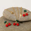 Wholesale Fruit Series Cherry Titanium Steel Necklace And Earrings Set With Electroplating And O Word Chain