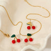 Wholesale Fruit Series Cherry Titanium Steel Necklace And Earrings Set With Electroplating And O Word Chain