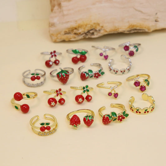 Wholesale Fruit Series Copper Ring With Oil Dropping Color Preservation And Electroplating For Women