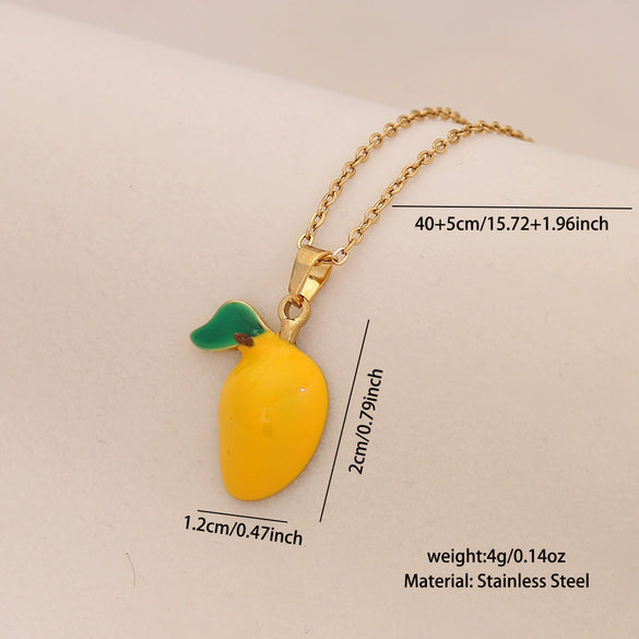 Wholesale Fruit Series Titanium Steel Pendant Necklace With Cherry Strawberry Banana Apple Shapes