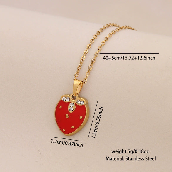 Wholesale Fruit Series Titanium Steel Pendant Necklace With Cherry Strawberry Banana Apple Shapes