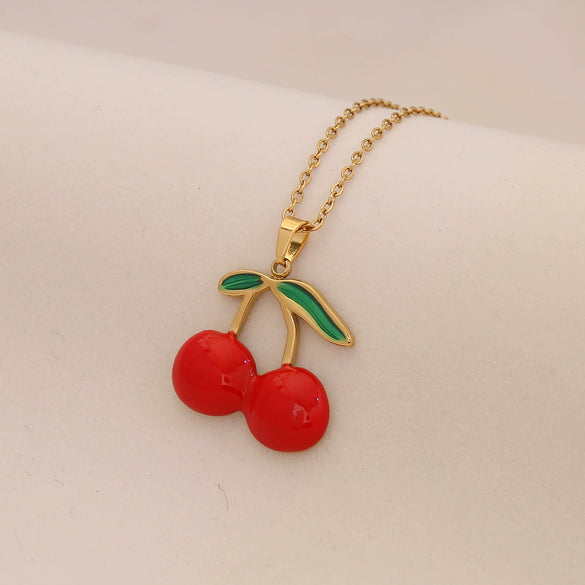 Wholesale Fruit Series Titanium Steel Pendant Necklace With Cherry Strawberry Banana Apple Shapes