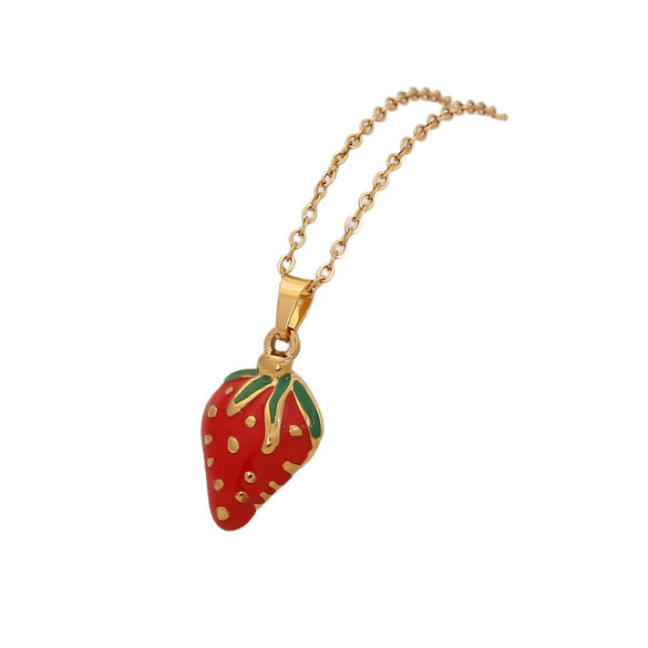 Wholesale Fruit Series Titanium Steel Pendant Necklace With Cherry Strawberry Banana Apple Shapes