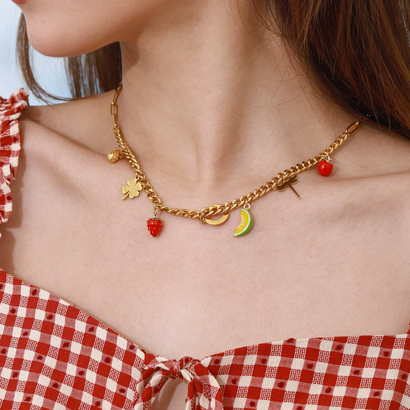 Wholesale Fruit Shape Stainless Steel And Titanium Steel Electroplated Necklace Clavicle Chain For Women