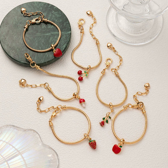 Wholesale Fruit Shaped Copper Plastic Fashionable Bracelet Pendant With Electroplating And Colorful Fruit Pattern