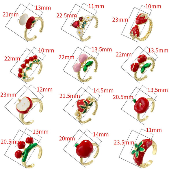 Wholesale Fruit Shaped Copper Ring With Oil Dripping Design Sweet Style For Women