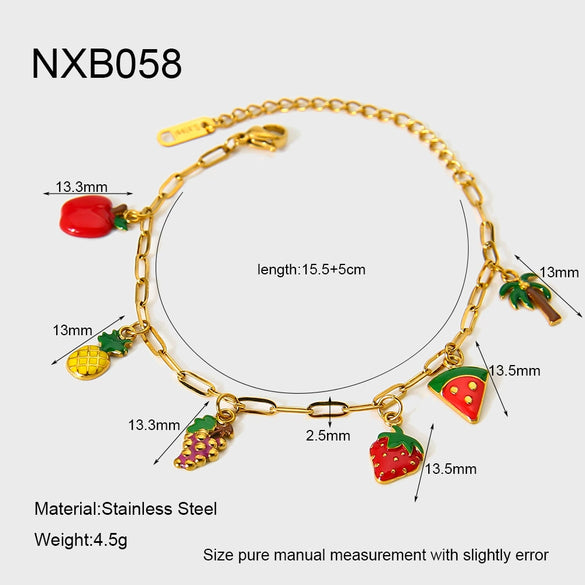 Wholesale Fruit Shaped Electroplated Stainless Steel Cross Chain Pendant Necklace And Bracelet Set For Women