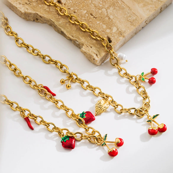 Wholesale Fruit Shaped Titanium Steel Jewelry Electroplated Pendant Collarbone Chain For Women