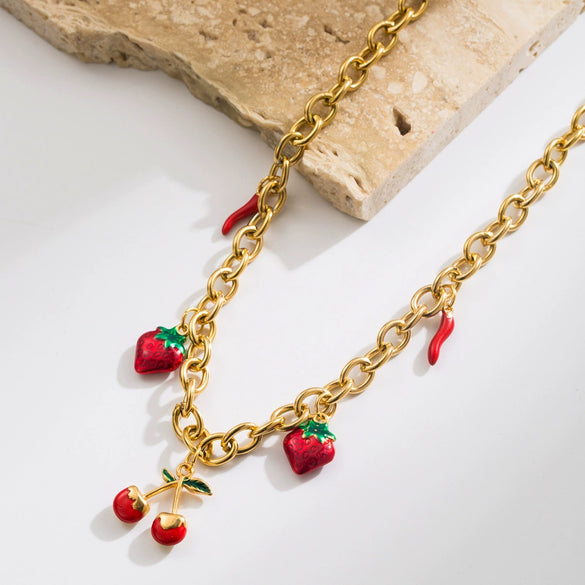 Wholesale Fruit Shaped Titanium Steel Jewelry Electroplated Pendant Collarbone Chain For Women