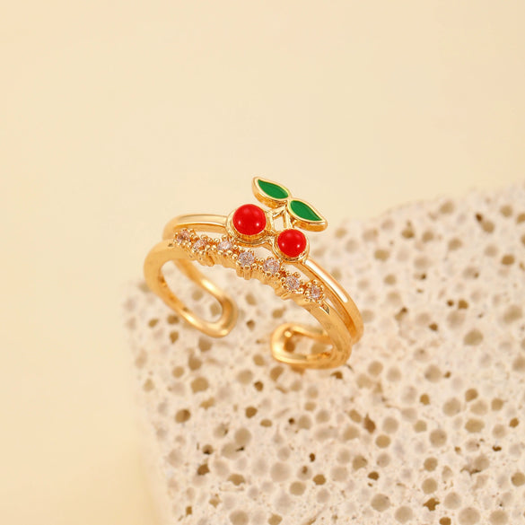 Wholesale Fruit Style Copper Open Ring With Microinlaid Zircon For Women Electroplated