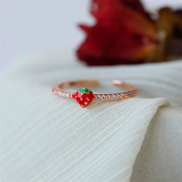 Wholesale Fruit Style Copper Open Ring With Microinlaid Zircon For Women Electroplated
