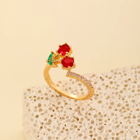 Wholesale Fruit Style Copper Open Ring With Microinlaid Zircon For Women Electroplated