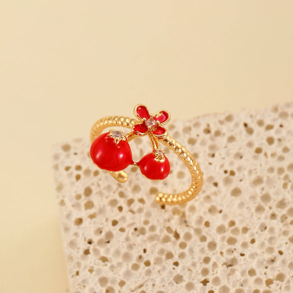 Wholesale Fruit Style Copper Open Ring With Microinlaid Zircon For Women Electroplated
