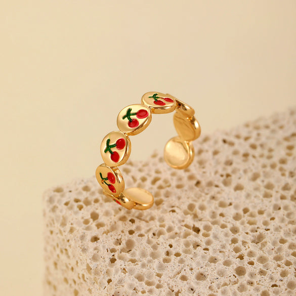 Wholesale Fruit Style Copper Open Ring With Microinlaid Zircon For Women Electroplated