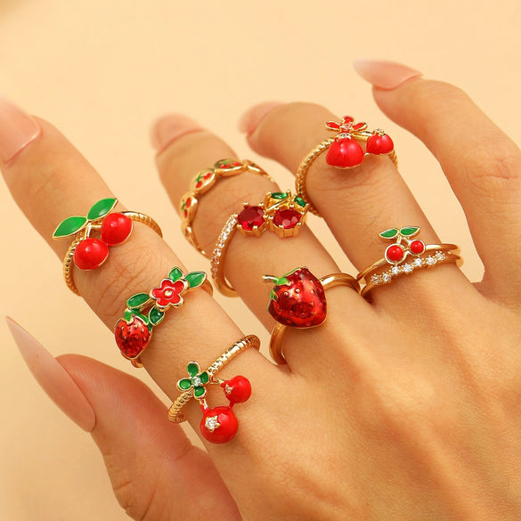 Wholesale Fruit Style Copper Open Ring With Microinlaid Zircon For Women Electroplated