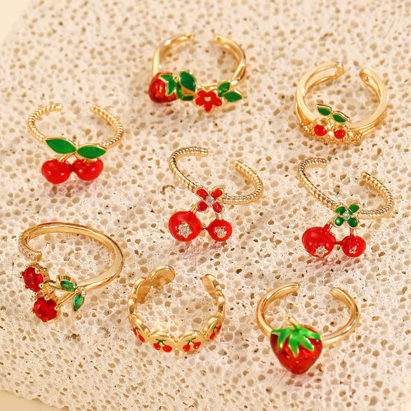 Wholesale Fruit Style Copper Open Ring With Microinlaid Zircon For Women Electroplated