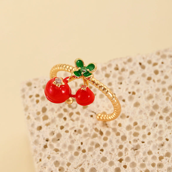 Wholesale Fruit Style Copper Open Ring With Microinlaid Zircon For Women Electroplated