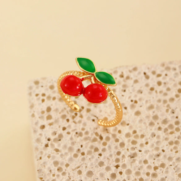 Wholesale Fruit Style Copper Open Ring With Microinlaid Zircon For Women Electroplated