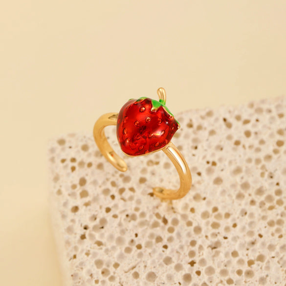 Wholesale Fruit Style Copper Open Ring With Microinlaid Zircon For Women Electroplated