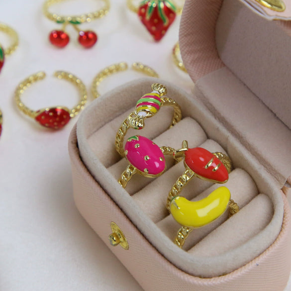 Wholesale Fruit Style Copper Ring With Electroplating For Ladies