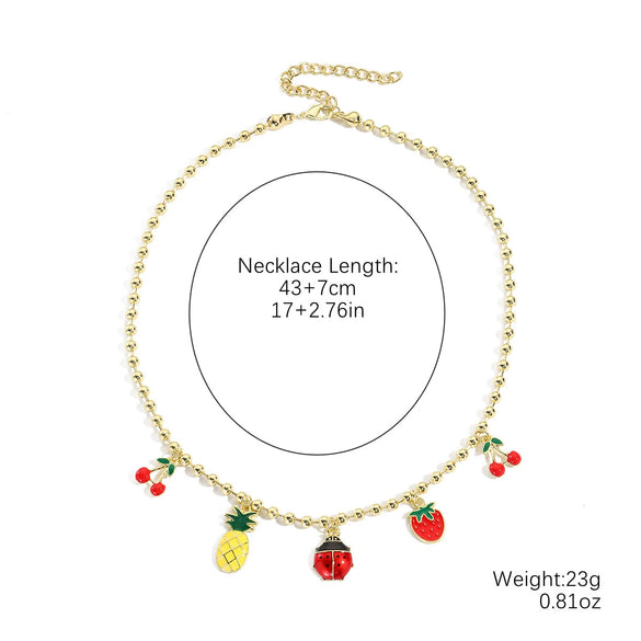 Wholesale Fruitshape Plastic Resin Alloy Jewelry With Electroplating For Women Strawberry Cherry Pendant Necklace