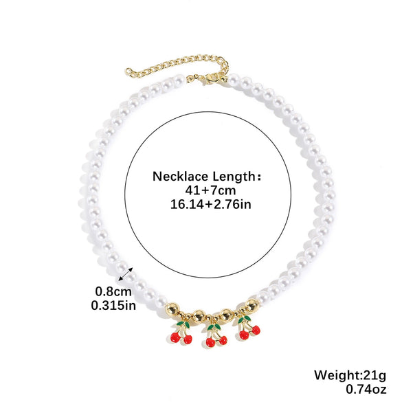 Wholesale Fruitshape Plastic Resin Alloy Jewelry With Electroplating For Women Strawberry Cherry Pendant Necklace