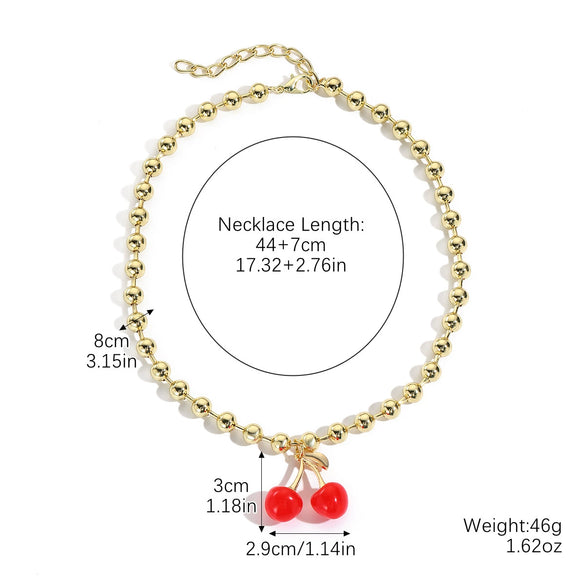 Wholesale Fruitshape Plastic Resin Alloy Jewelry With Electroplating For Women Strawberry Cherry Pendant Necklace