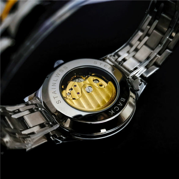 Wholesale Fully Automatic Mechanical Men's Watch With Hollow Tourbillon Luminous Waterproof Retro Style Alloy Case Stainless Steel Strap And Buckle Mineral Reinforced Glass Mirror
