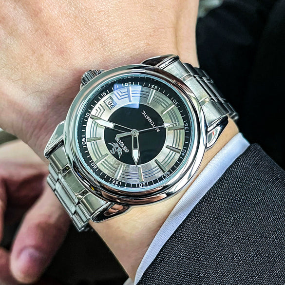 Wholesale Fully Automatic Mechanical Men's Watch With Stainless Steel Strap And Round Dial Made Of Alloy And Mineral Reinforced Glass