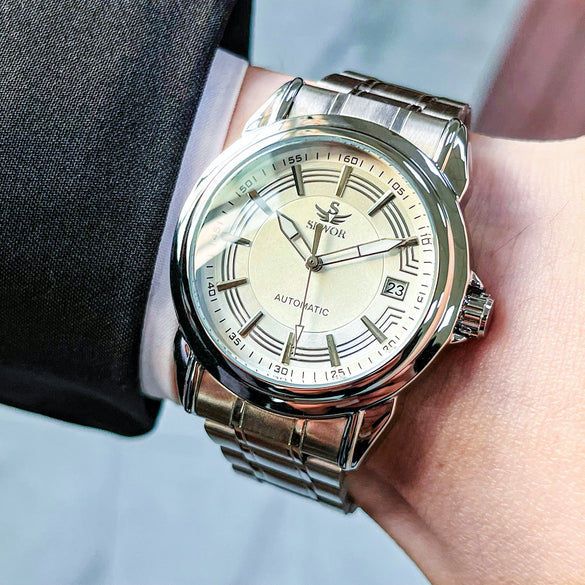 Wholesale Fully Automatic Mechanical Men's Watch With Stainless Steel Strap And Round Dial Made Of Alloy And Mineral Reinforced Glass