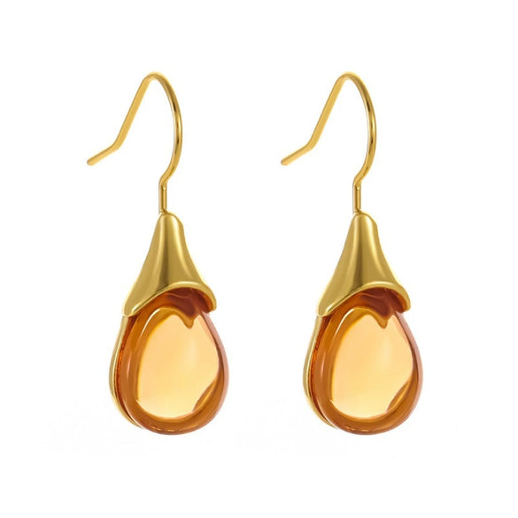 Wholesale Gems Inlaid Drop Shaped Imitation Cat's Eye Stone Fashion Earrings With Electroplating