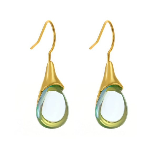 Wholesale Gems Inlaid Drop Shaped Imitation Cat's Eye Stone Fashion Earrings With Electroplating