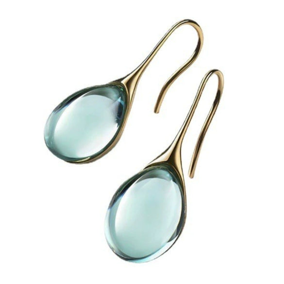 Wholesale Gems Inlaid Drop Shaped Imitation Cat's Eye Stone Fashion Earrings With Electroplating