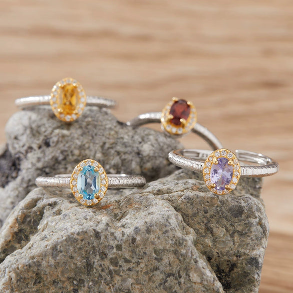 Wholesale Gemstone Ring S925 Sterling Silver Geometric Style Set With Gemstones For Women