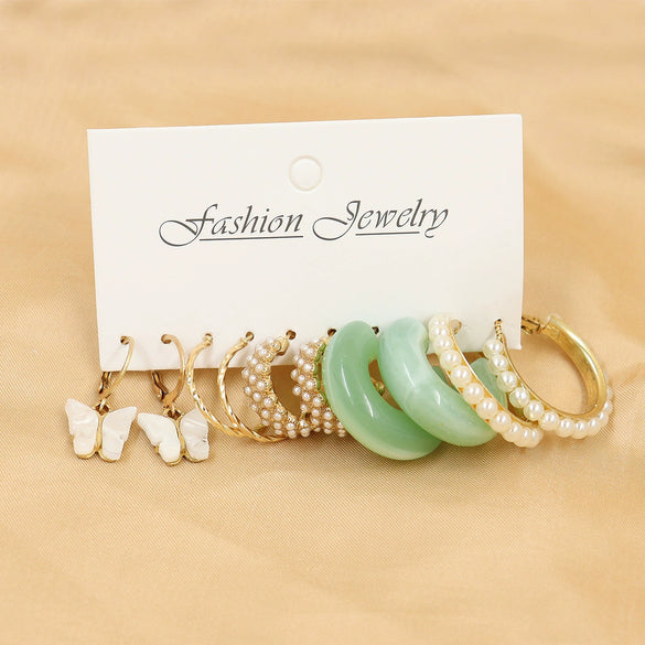 Wholesale Geometric Acetic Acid Plate C Shaped Creative Retro Multicolor Plastic Earrings 3 Pair Set With Polishing Treatment For Women