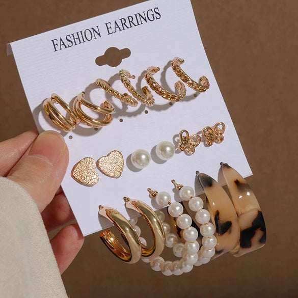 Wholesale Geometric Acetic Acid Plate C Shaped Creative Retro Multicolor Plastic Earrings 3 Pair Set With Polishing Treatment For Women