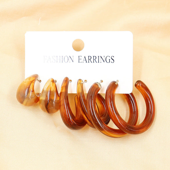 Wholesale Geometric Acetic Acid Plate C Shaped Creative Retro Multicolor Plastic Earrings 3 Pair Set With Polishing Treatment For Women