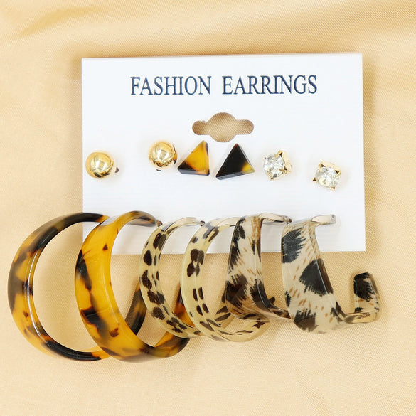 Wholesale Geometric Acetic Acid Plate C Shaped Creative Retro Multicolor Plastic Earrings 3 Pair Set With Polishing Treatment For Women