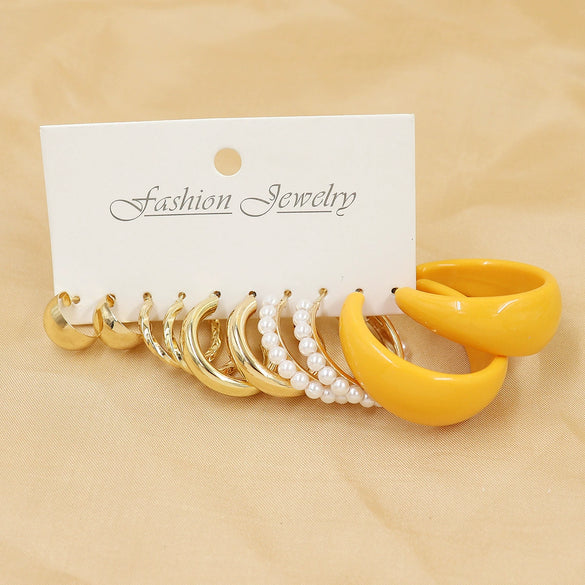 Wholesale Geometric Acetic Acid Plate C Shaped Creative Retro Multicolor Plastic Earrings 3 Pair Set With Polishing Treatment For Women