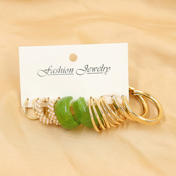 Wholesale Geometric Acetic Acid Plate C Shaped Creative Retro Multicolor Plastic Earrings 3 Pair Set With Polishing Treatment For Women