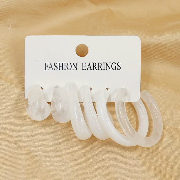 Wholesale Geometric Acetic Acid Plate C Shaped Creative Retro Multicolor Plastic Earrings 3 Pair Set With Polishing Treatment For Women