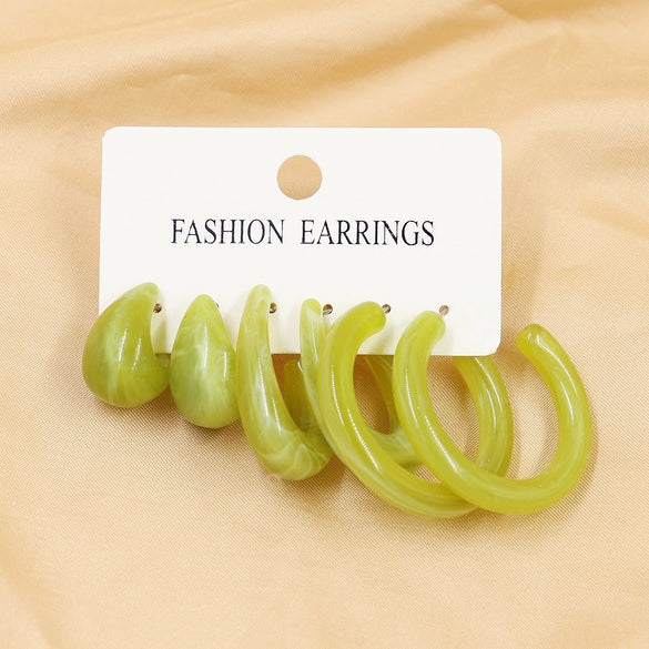 Wholesale Geometric Acetic Acid Plate C Shaped Creative Retro Multicolor Plastic Earrings 3 Pair Set With Polishing Treatment For Women